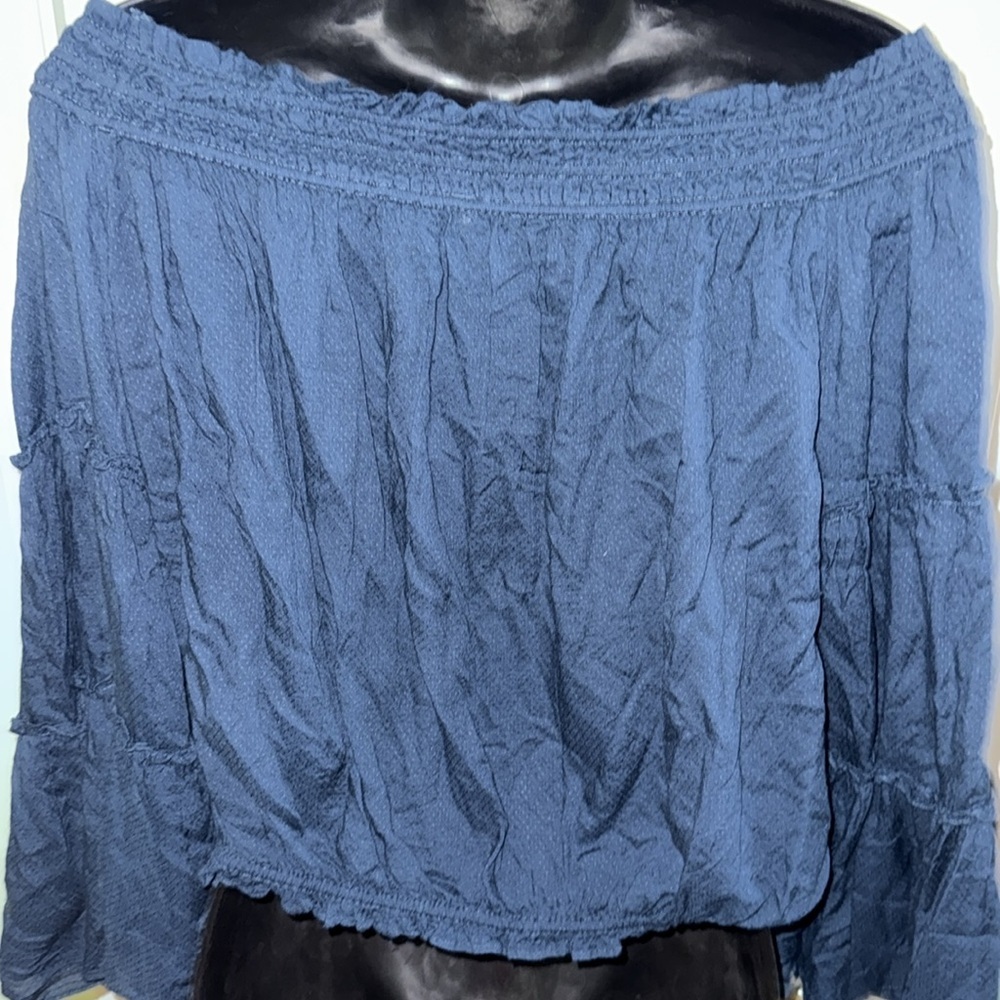 Free People Navy Blue Free Spirit Off Shoulder Bell Sleeve Boho Oversized Crop - Picture 8 of 11